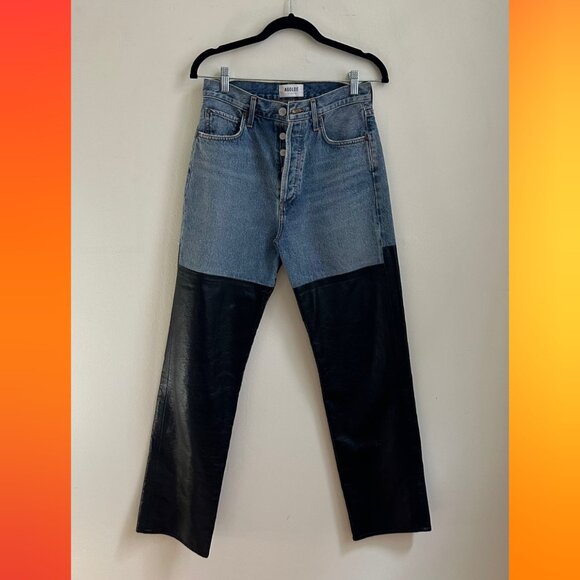 AGOLDE LEATHER & DENIM JEANS SIZE 26 - Picture 1 of 5